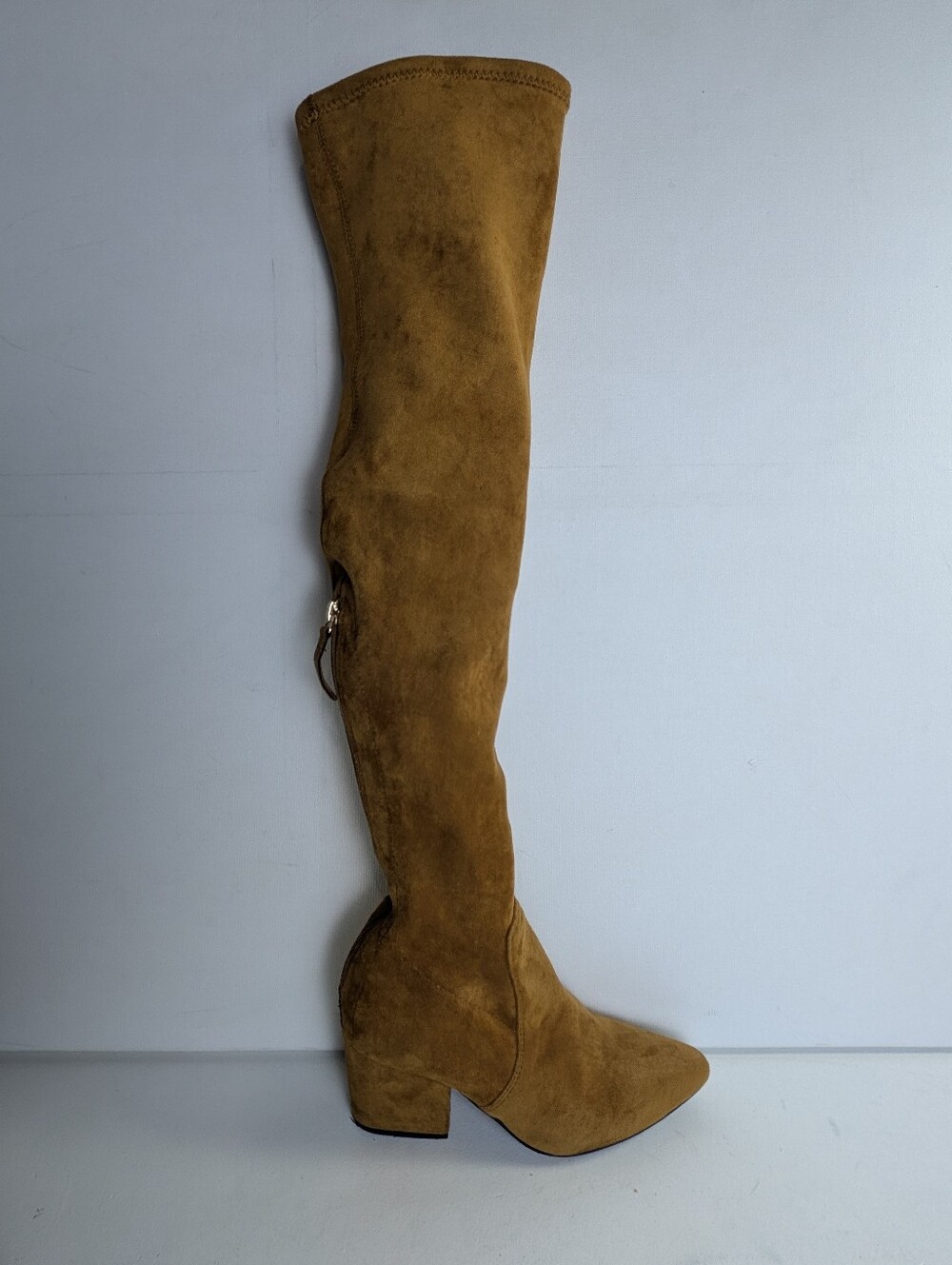 Over The Knee stretchy faux Suede Leather Boots Sz us 5 EU 35 color tan